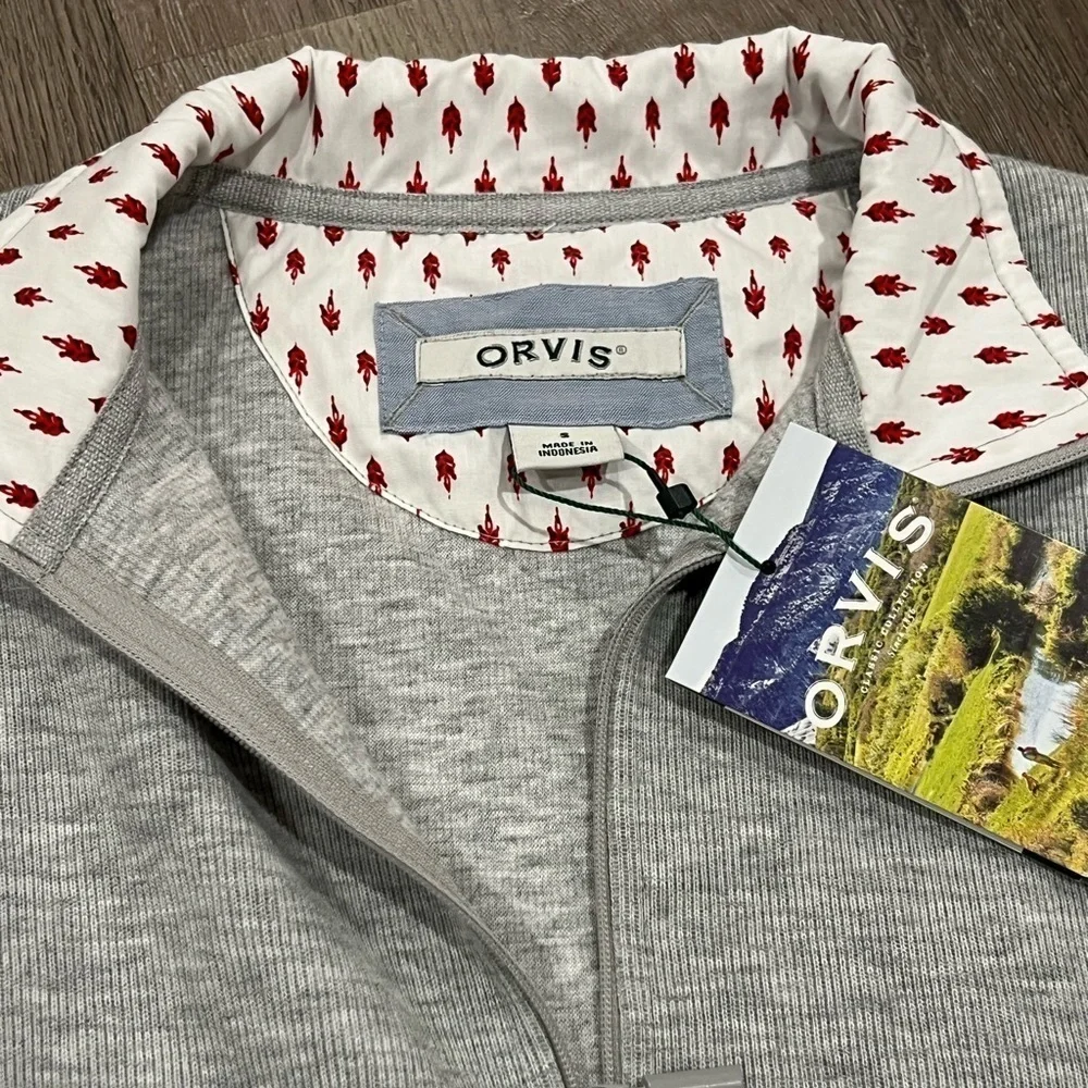 NWT Women’s Orvis Small Gray Quarter Zip Sweater Pattern Cuff Collar Rose Tree - Picture 3 of 10